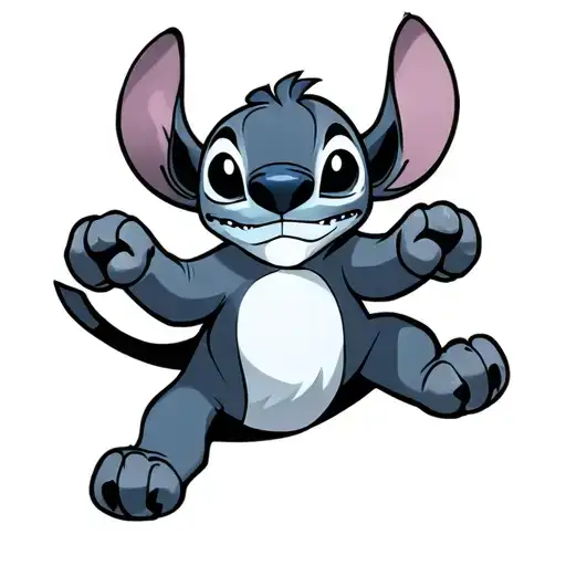 Stitch With 6 Arms Riding Simba As A Cub