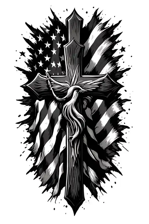 Patriotic American Flag Background With Cross Surrounded