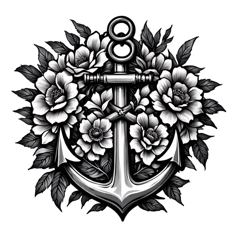Anchor Tattoo With Flowers Intertwined