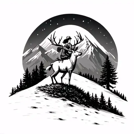 Mountain Deer With Little Girl Riding