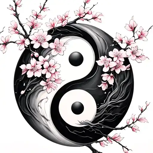 Yin Yang With Cherry Blossoms