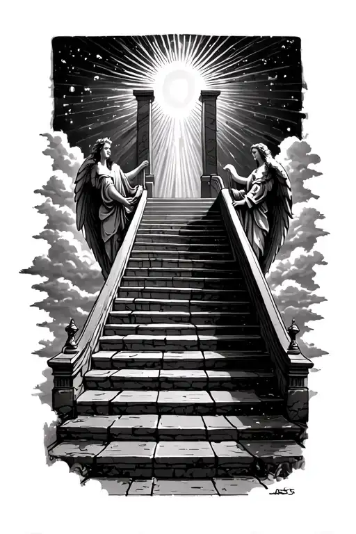 Stairway To Heaven Walking Up Stairs Angels Sun Rays Clouds Heaven Gate At The Top Of The Stairs