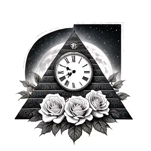 Roses And A Clock With Family In A Pyramid With A Galaxy Around It