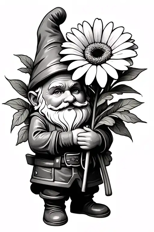 Garden Gnome Holding Gerbera Flower