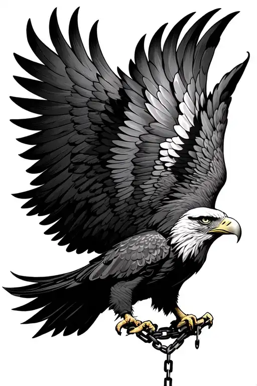 Eagle Who Is Changed Up But The Chain Brooks And The Eagle Spreads Out His Wings