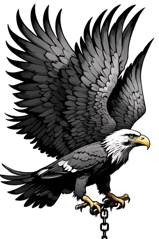 Eagle Who Is Changed Up But The Chain Brooks And The Eagle Spreads Out His Wings