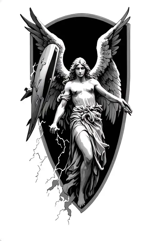 Guardian Angel Blocking Lightning Strike With A Shield To Protect A Person