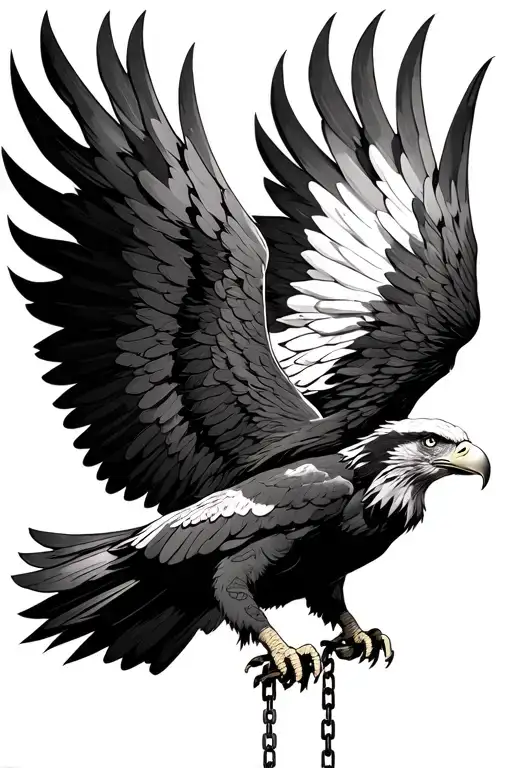 Eagle Who Is Changed Up But The Chain Brooks And The Eagle Spreads Out His Wings