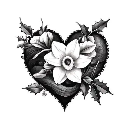 Daffodil And Holly December Wales Heart Waves