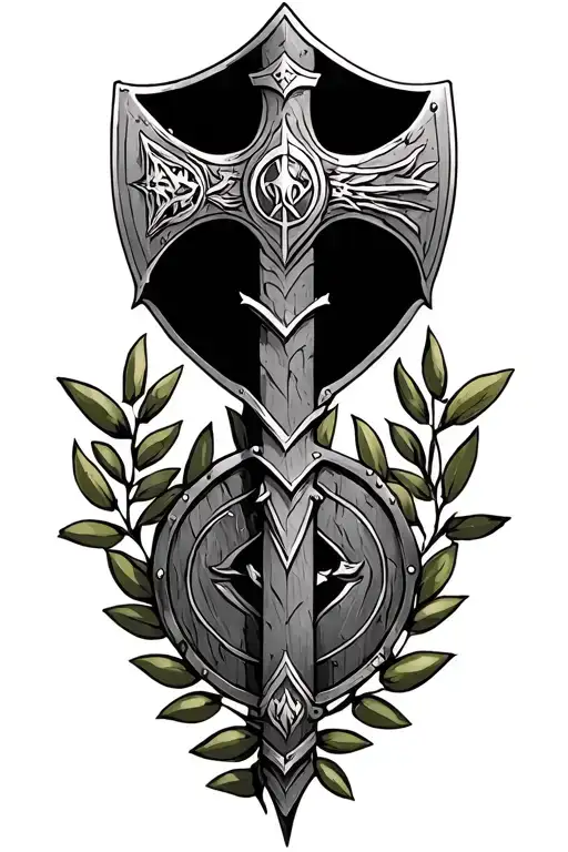 Kratos God Of War Axe With God Of War Symbol And Spartan Shield Surrounded By Olive Branches