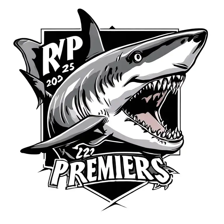 Image Of Shark With Words Rvp 2025 Premiers Around It