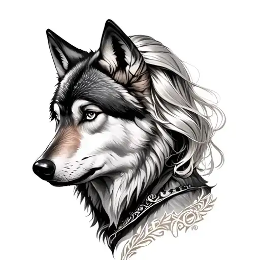 Blonde Woman With Wolf Companion