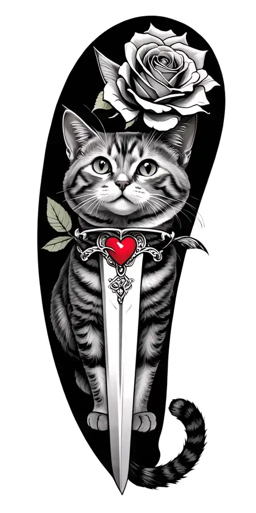 Roses A Small Cat Pizza A Heart With A Dagger