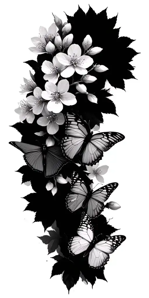 Cherry Blossom Tree With Pedals Butterflys