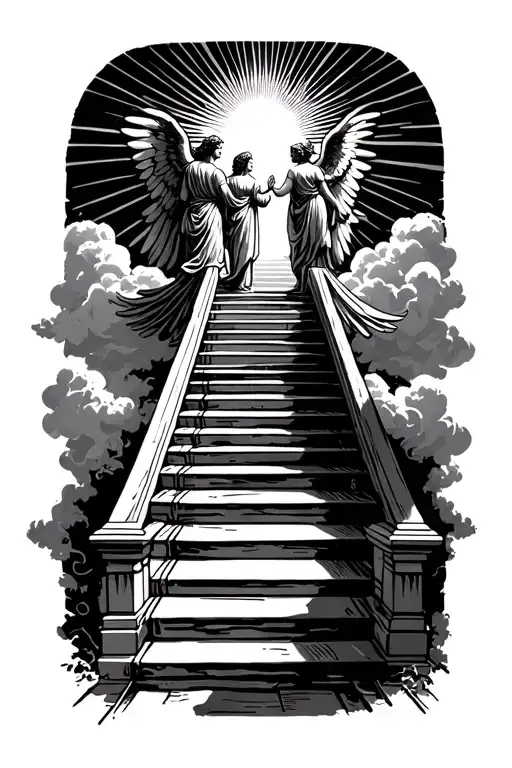 Stairway To Heaven Walking Up Stairs Angels Sun Rays Clouds Heaven Gate At The Top Of The Stairs