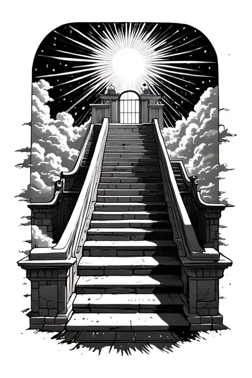Stairway To Heaven Walking Up Stairs Sun Rays Clouds Heaven Gate At The Top Of The Stairs