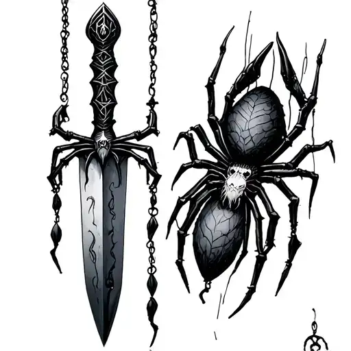 Gothic Dagger With Spiders Hanging