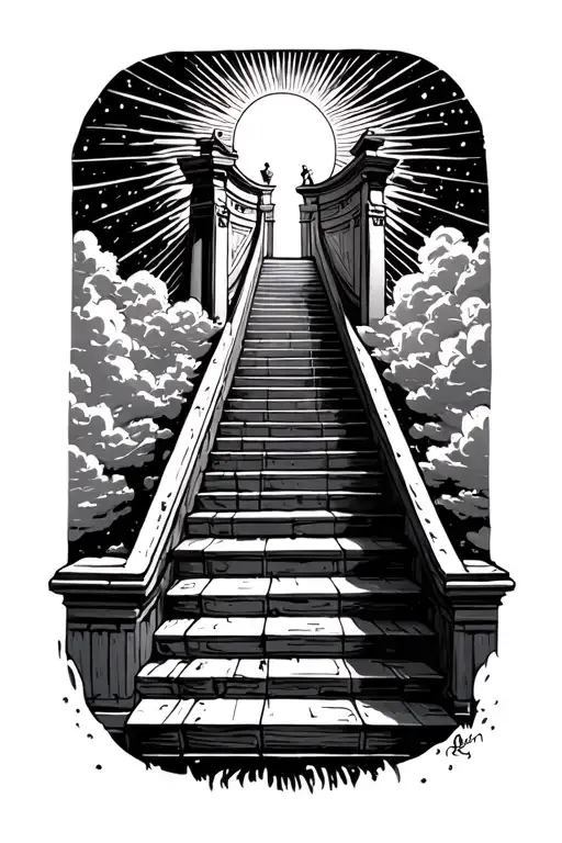 Stairway To Heaven Walking Up Stairs Sun Clouds Heaven Gate At The Top Of The Stairs