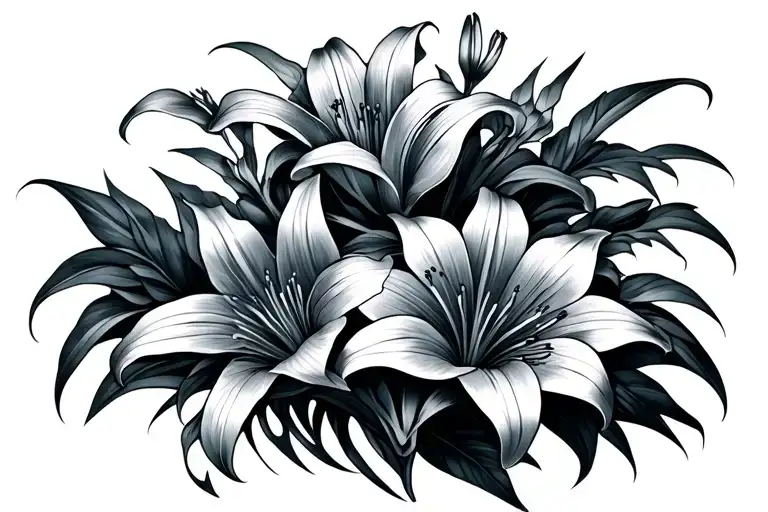 Cyber Sigilism Style Tattoo With Stargazer Lilies