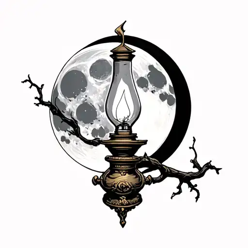 Tattoo Oil Lamp With The Background Moon