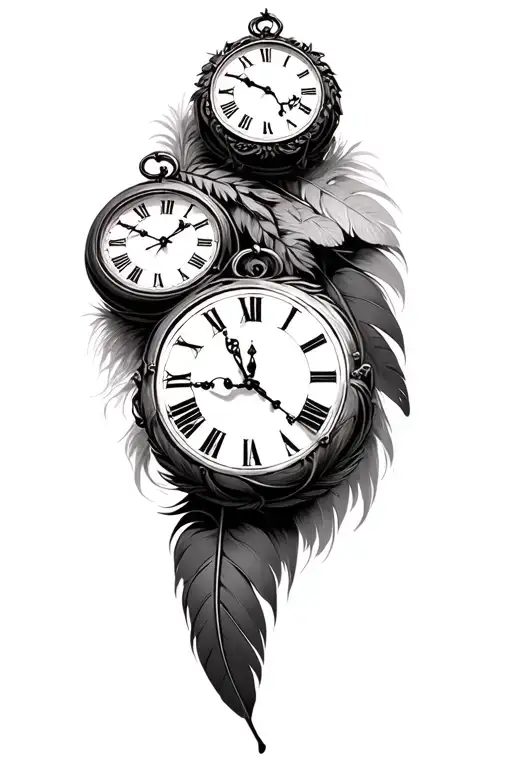 3 Old Clocks On Top Of Each Othe Rbeing Feathers