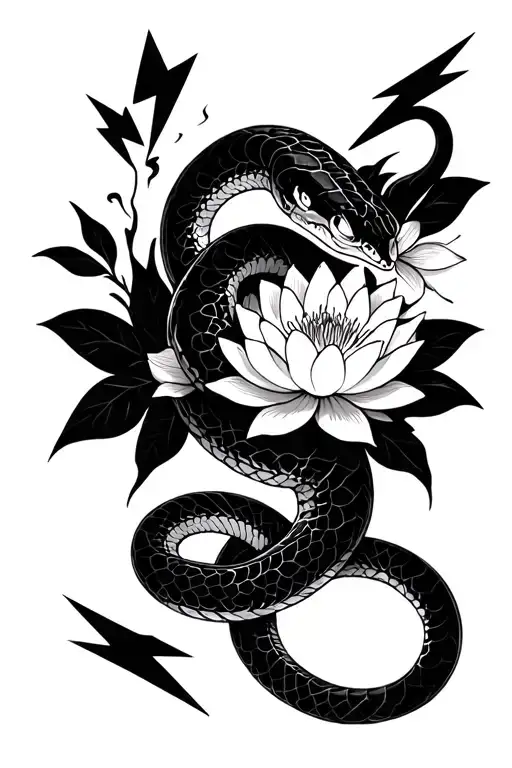 Snake W Lotus Flowers And Lightning Bolts