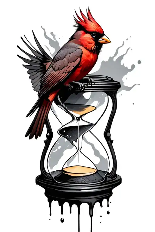 Cardinal Flying Below Melting Hourglass