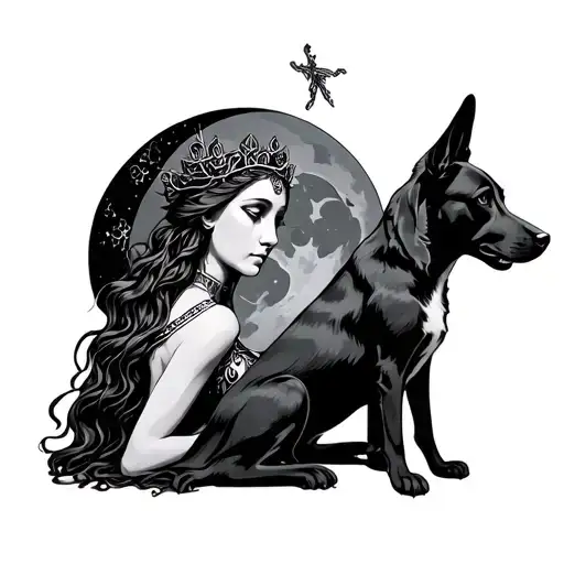 Hecate Goddess With Moon And Dog
