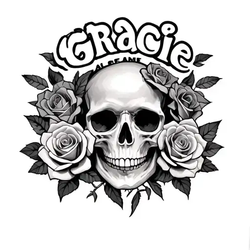 Name Gracie With Skull And Roses Growing
