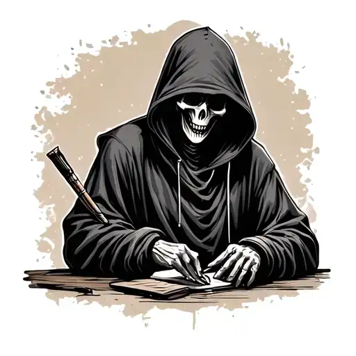 Grim Reaper Sewing A Hoodie
