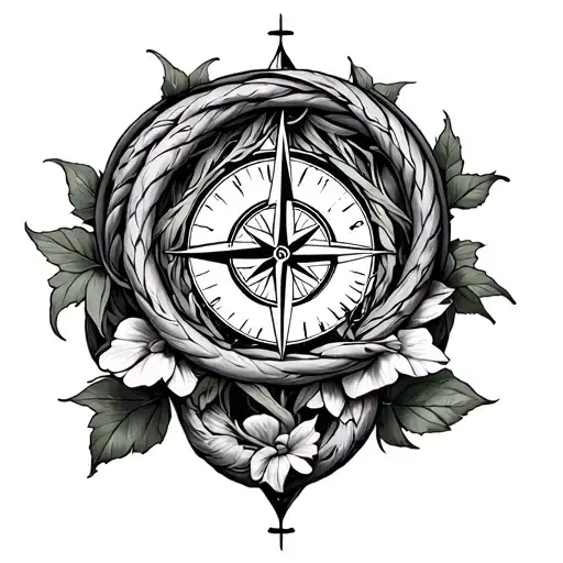 Ouroboros With Compass Rose At The Center Surrounded By Hellebore