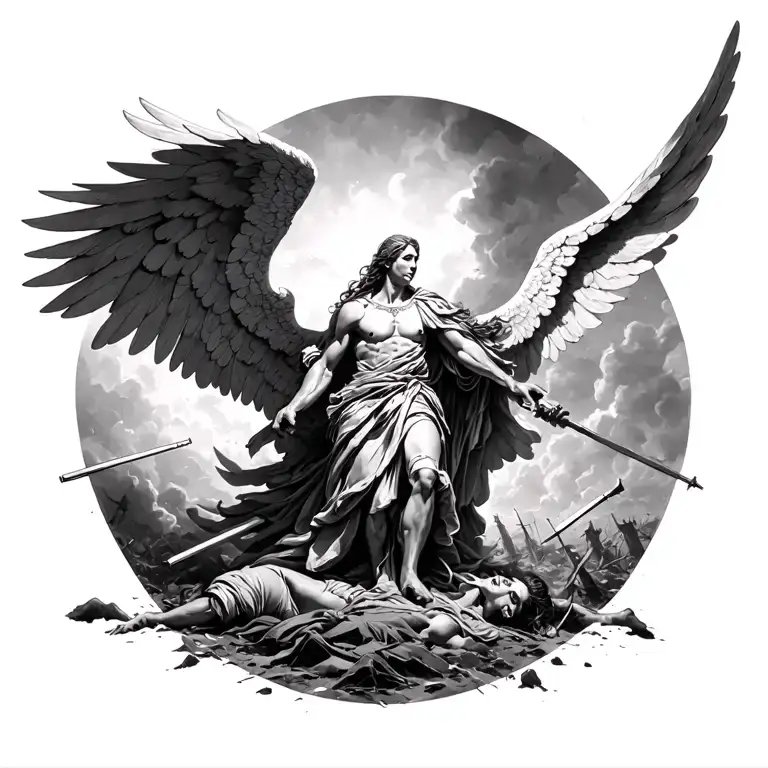 Continuation Of The Drawing Where The Angel Is Cut Down On The Battlefield