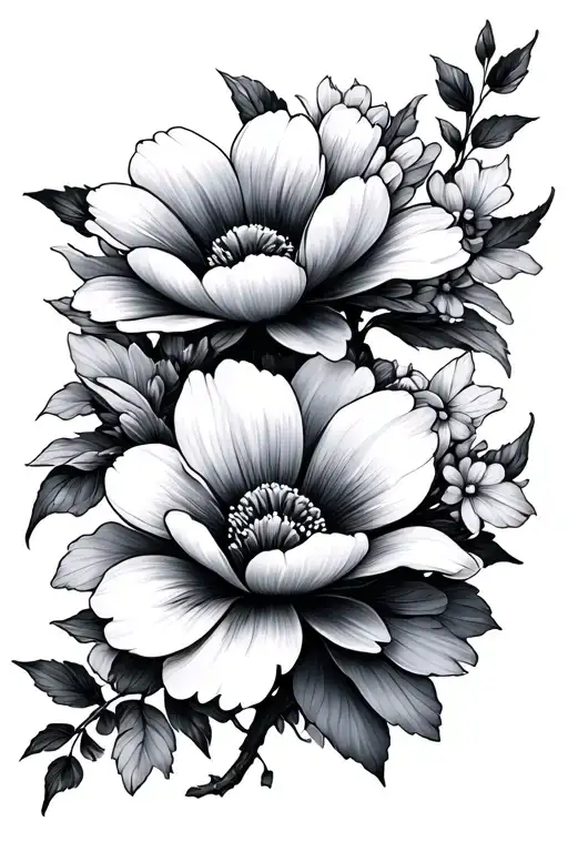 Japanese Style Grey Scale Flowers