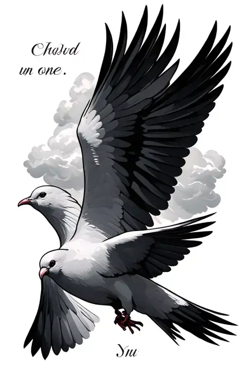 2 Doves Flying Cloudy Shades One Un One Down And Text In The Middle And A Long Text In The Middle