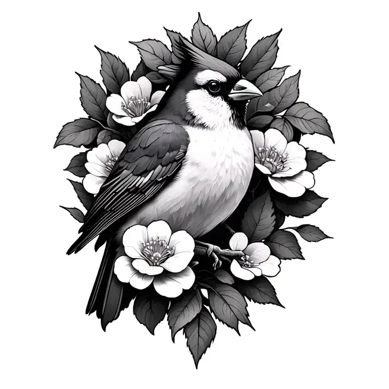 Flowers Vines Cardinal Perched