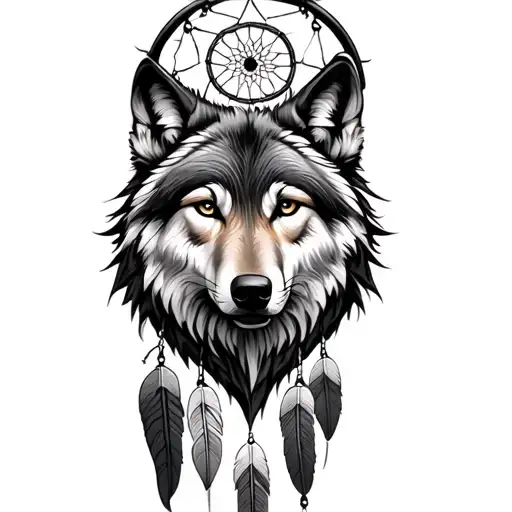 Dream Catcher Down Side Into Wolf On Lower Back