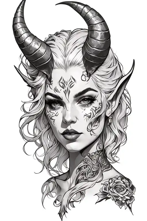 Woman Devil Face White Hair No Horns