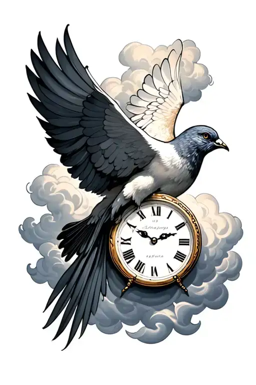 Dove In The Clouds With A Clock Clock