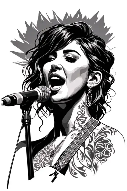 Woman Long Hair Singer Performing Amidst A Mountain