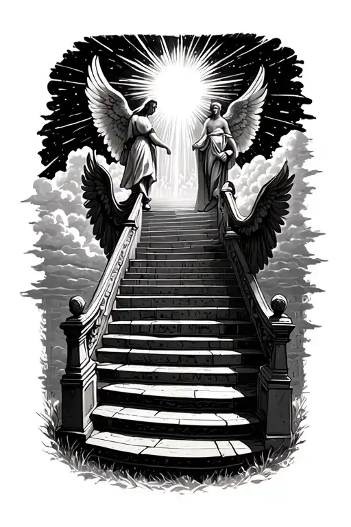 Stairway To Heaven Walking Up Stairs Angels Sun Rays Clouds Heaven Gate At The Top Of The Stairs