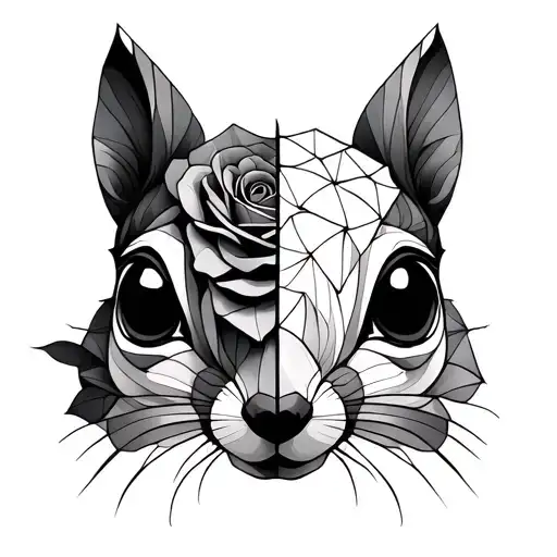 Geometrical Squirrel Face Half Made From Roses