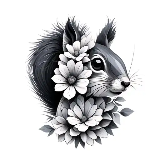 Geometrical Squirrel Half Face Made From Flowers Intertwined