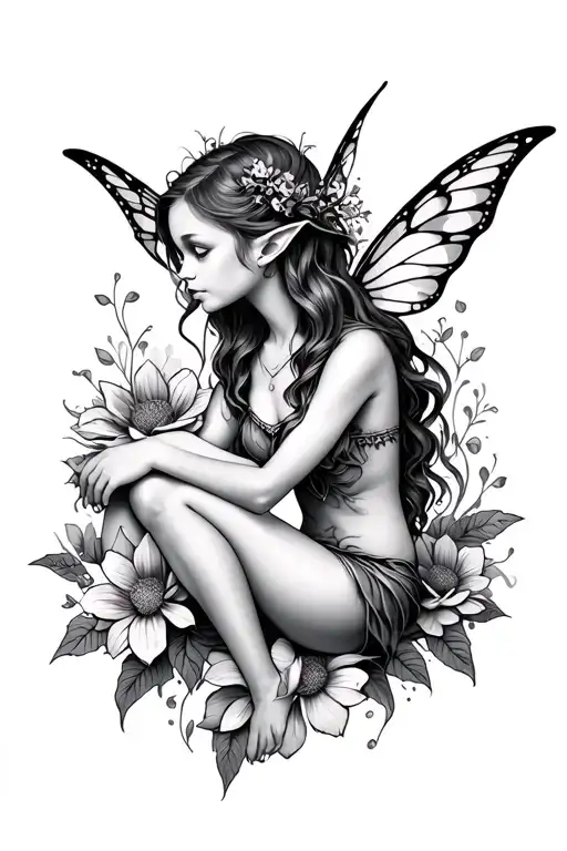 Flower And Elf Fairy Sitting