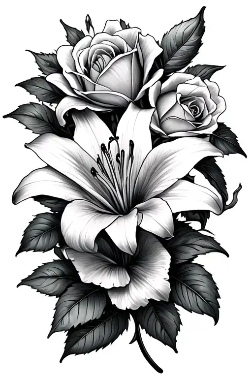 Lily And Roses Intertwined