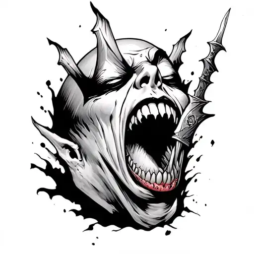 Vampire Busting Out Of My Skin With A Damaged Meylen Sheath In It's Mouth