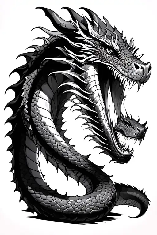 A Detailed Dragon Will Eat A Snake During A Battle