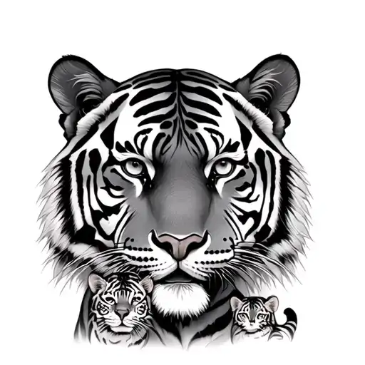 Tiger With Her Two Children Mathieu And Luna