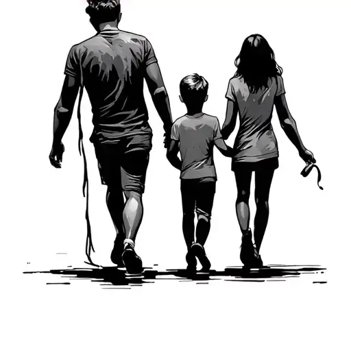 Lane Father Mother Two Sons Walking