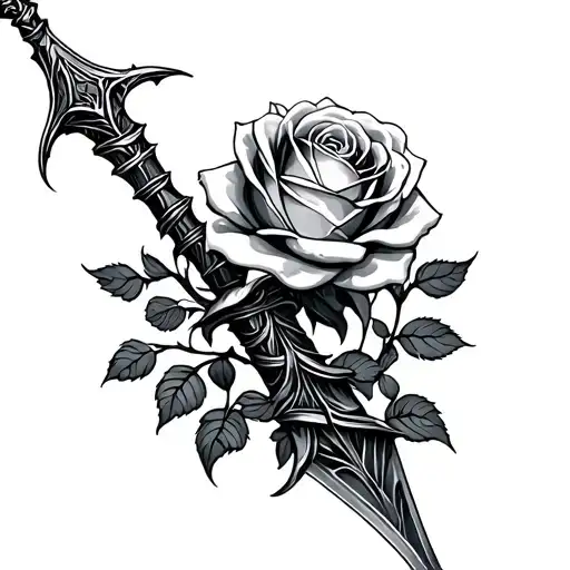 Spear Wrapped In Roses Intertwined