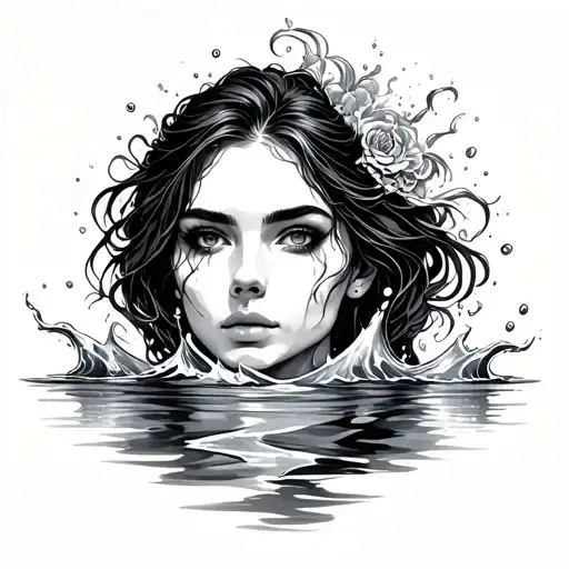 Womens Face Coming Out Of Water With The Water Wavey